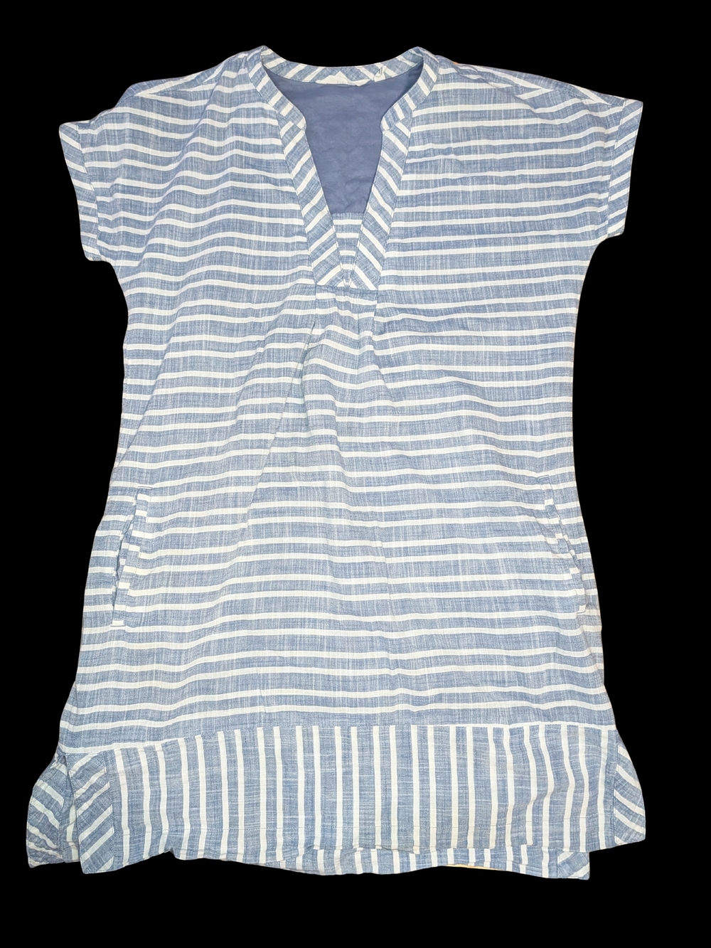 Athleta Blue and White Striped Cotton Shift Dress Large With Pockets
